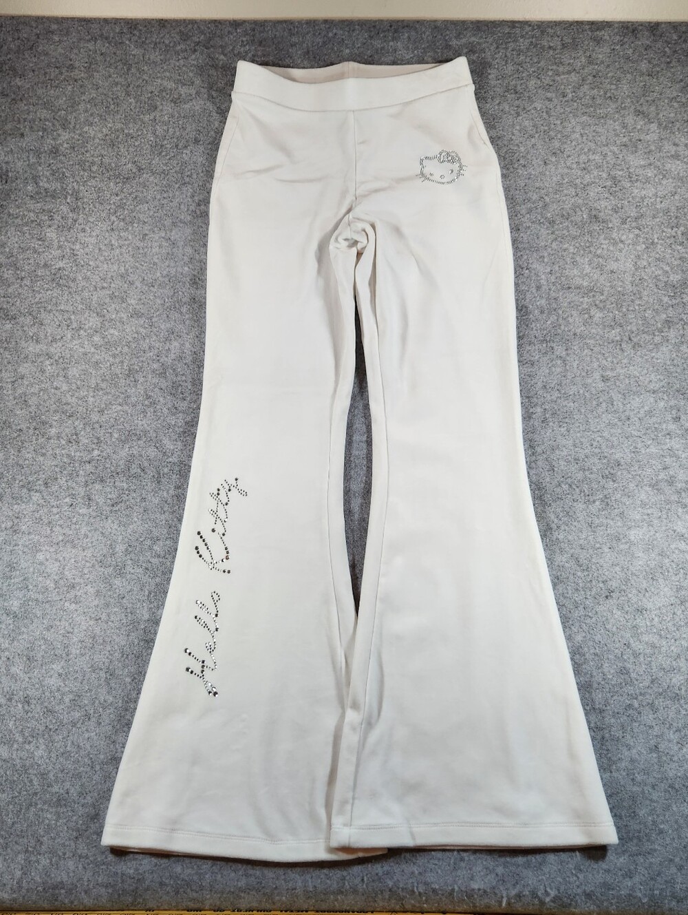 Hello Kitty Cream Wide Leg Pants with Rhinestone Script Medium
